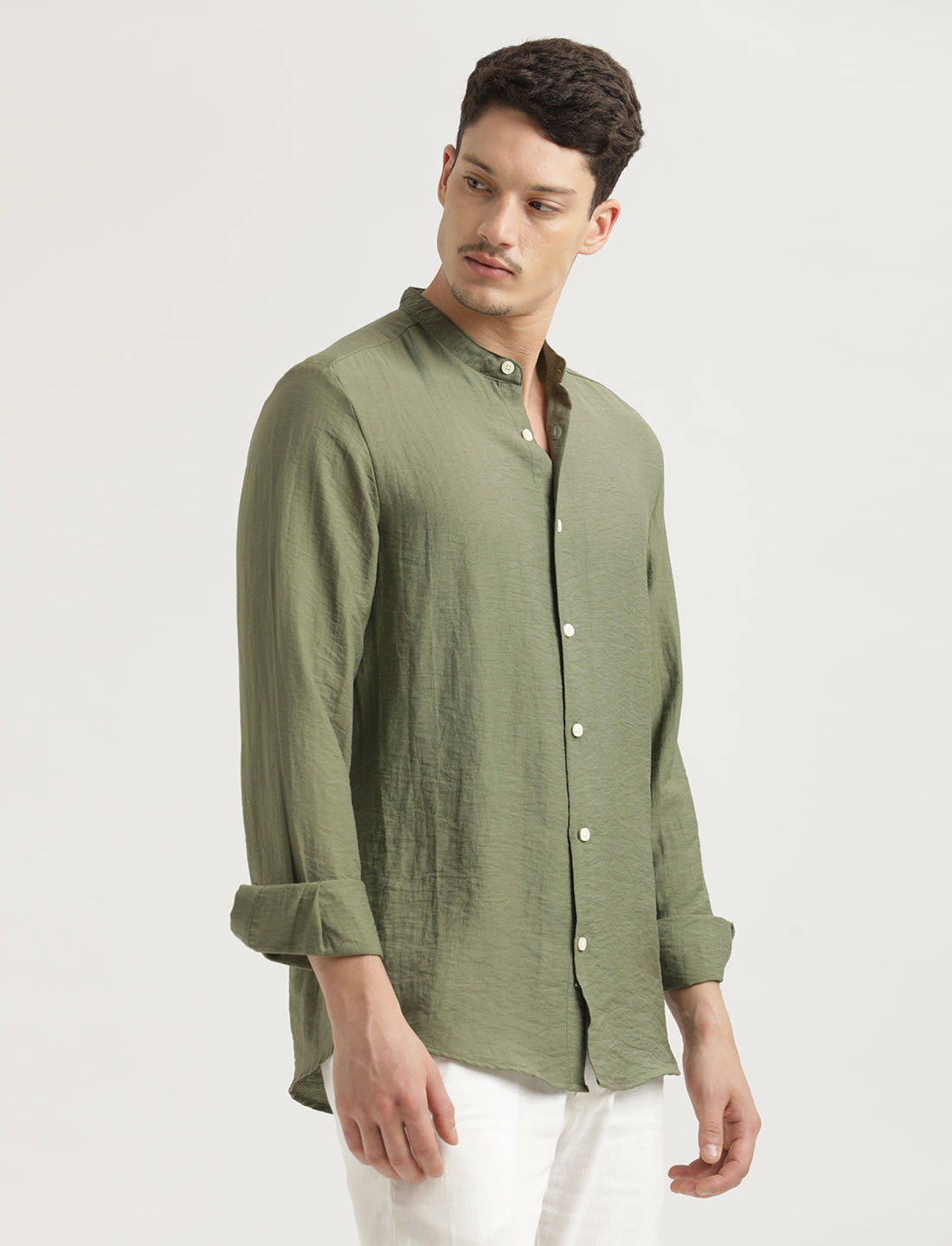 Men Mandarin Collar Nylon Shirt