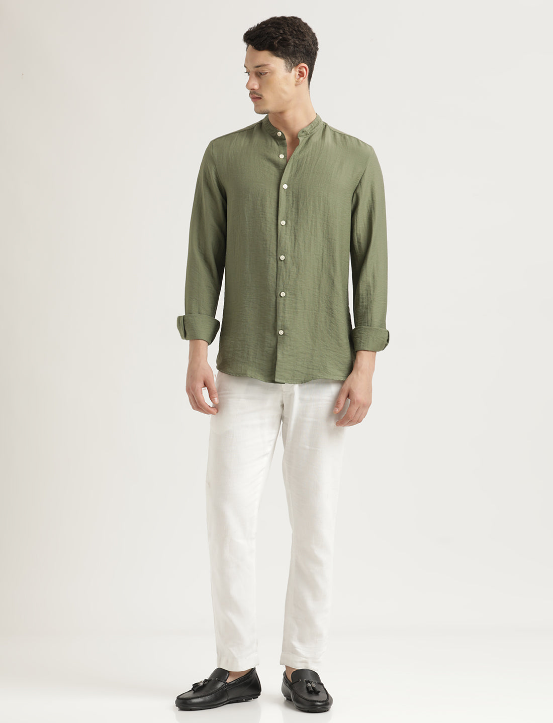 Men Mandarin Collar Nylon Shirt