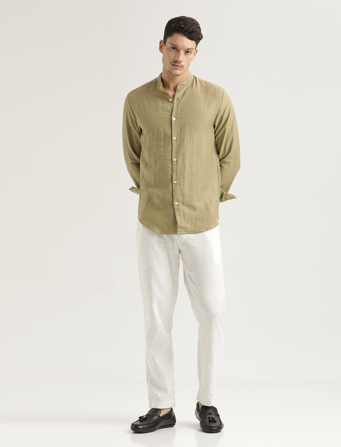 Men Mandarin Collar Nylon Shirt