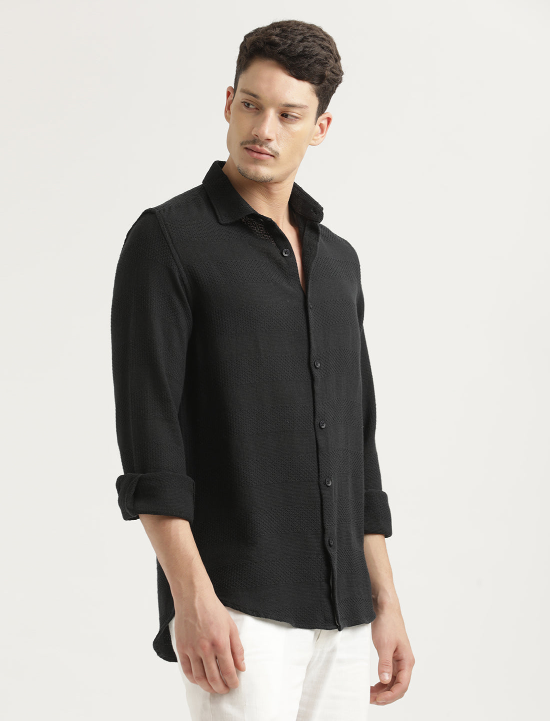 Men Textured Cotton Slim-Fit Shirt