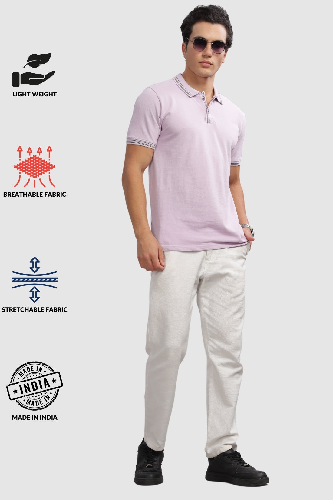 Men Lavender Regular Fit Polo T-Shirt