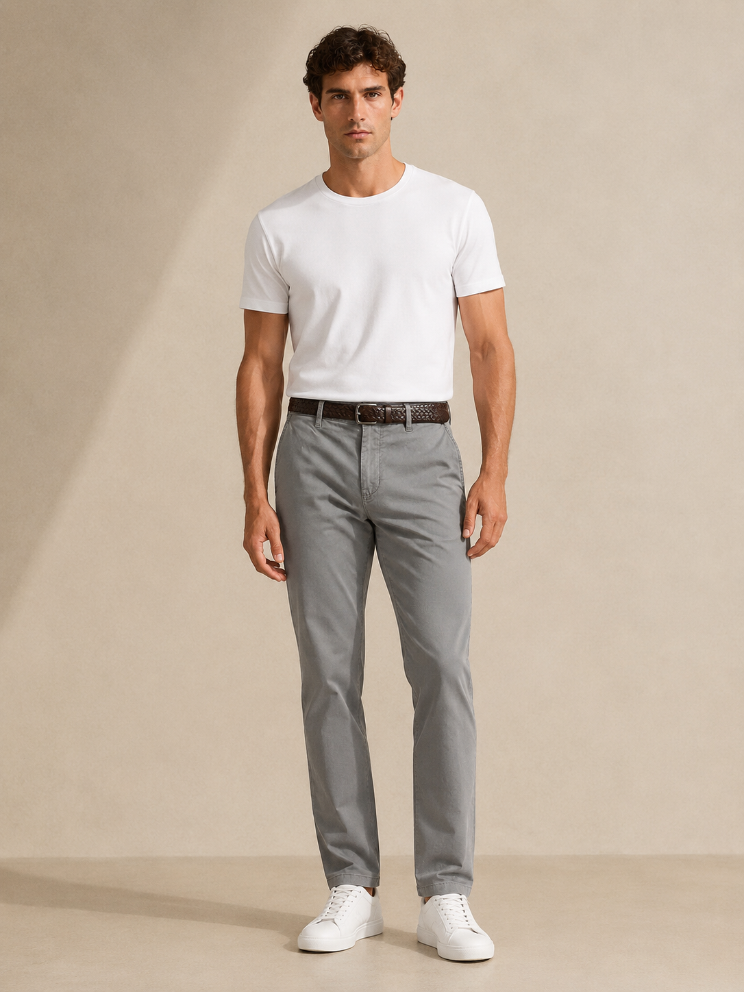 Men Grey Cotton Stretch Chino Trousers