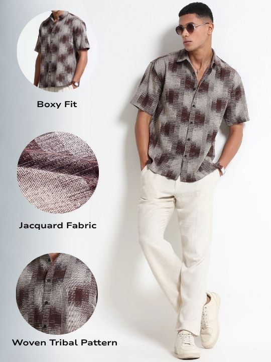 Men Multi Jacquard Boxy Fit Shirt