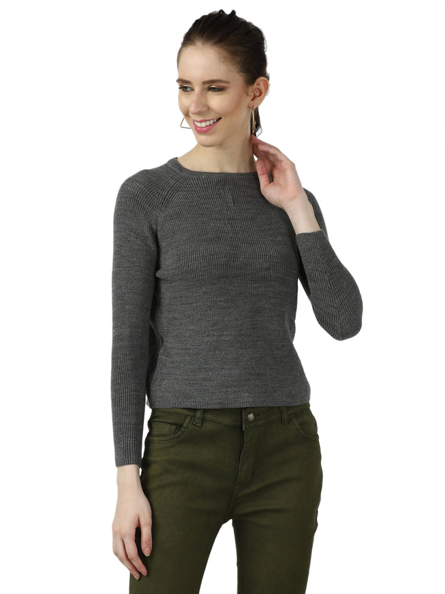 Women Grey Crewneck Sweater