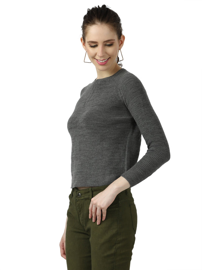 Women Grey Crewneck Sweater