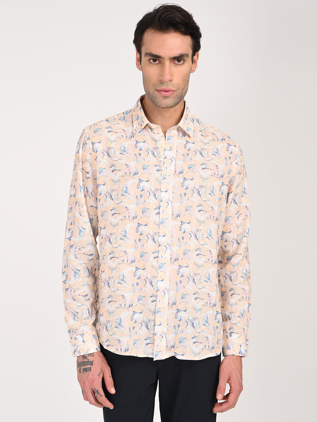 Men Digital Print Linen Blend Shirt