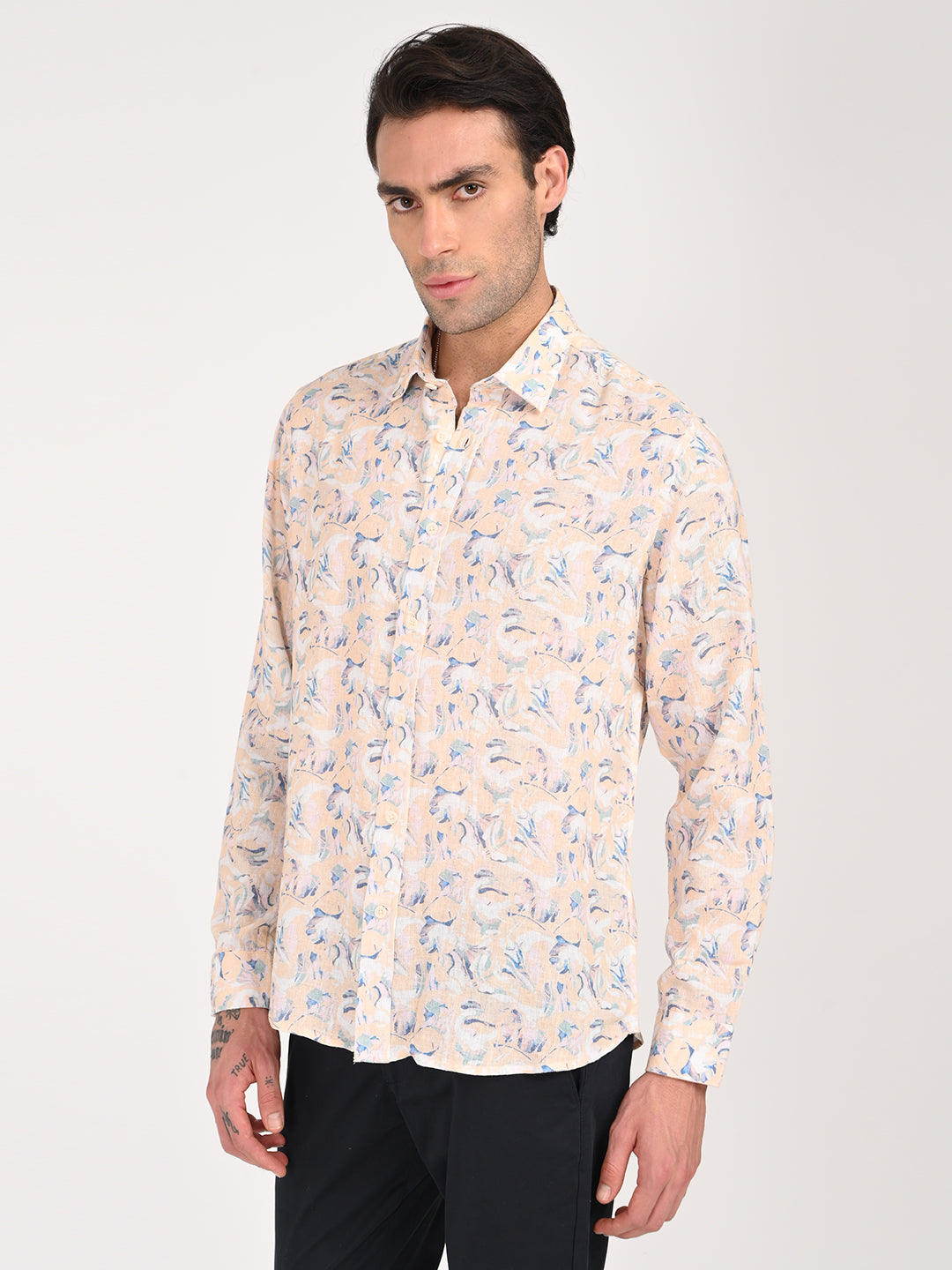 Men Digital Print Linen Blend Shirt