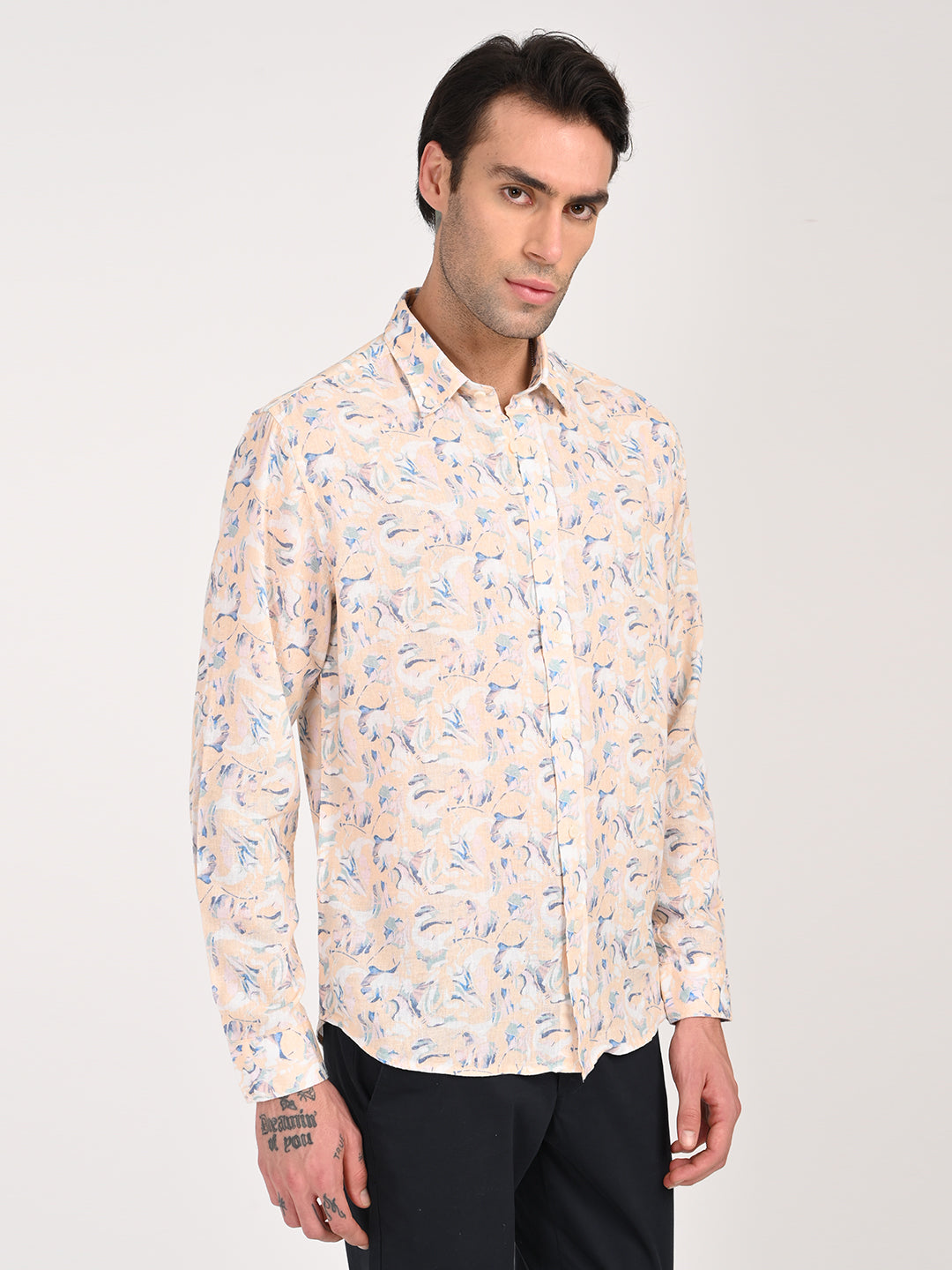 Men Digital Print Linen Blend Shirt