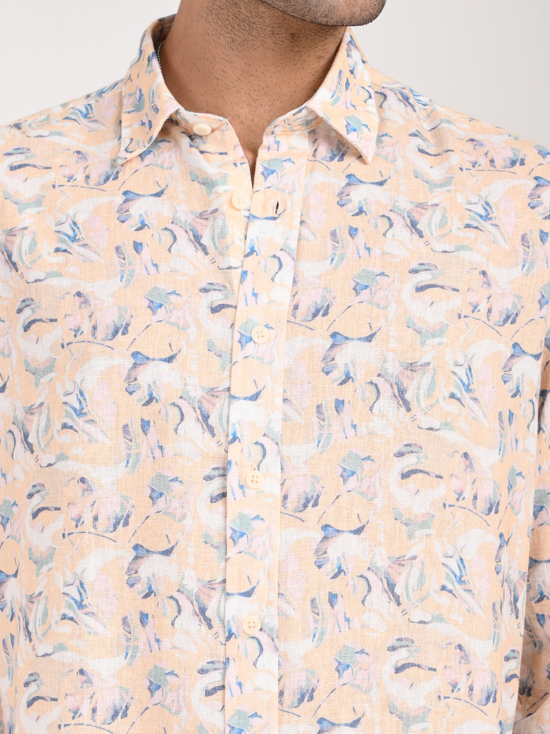 Men Digital Print Linen Blend Shirt