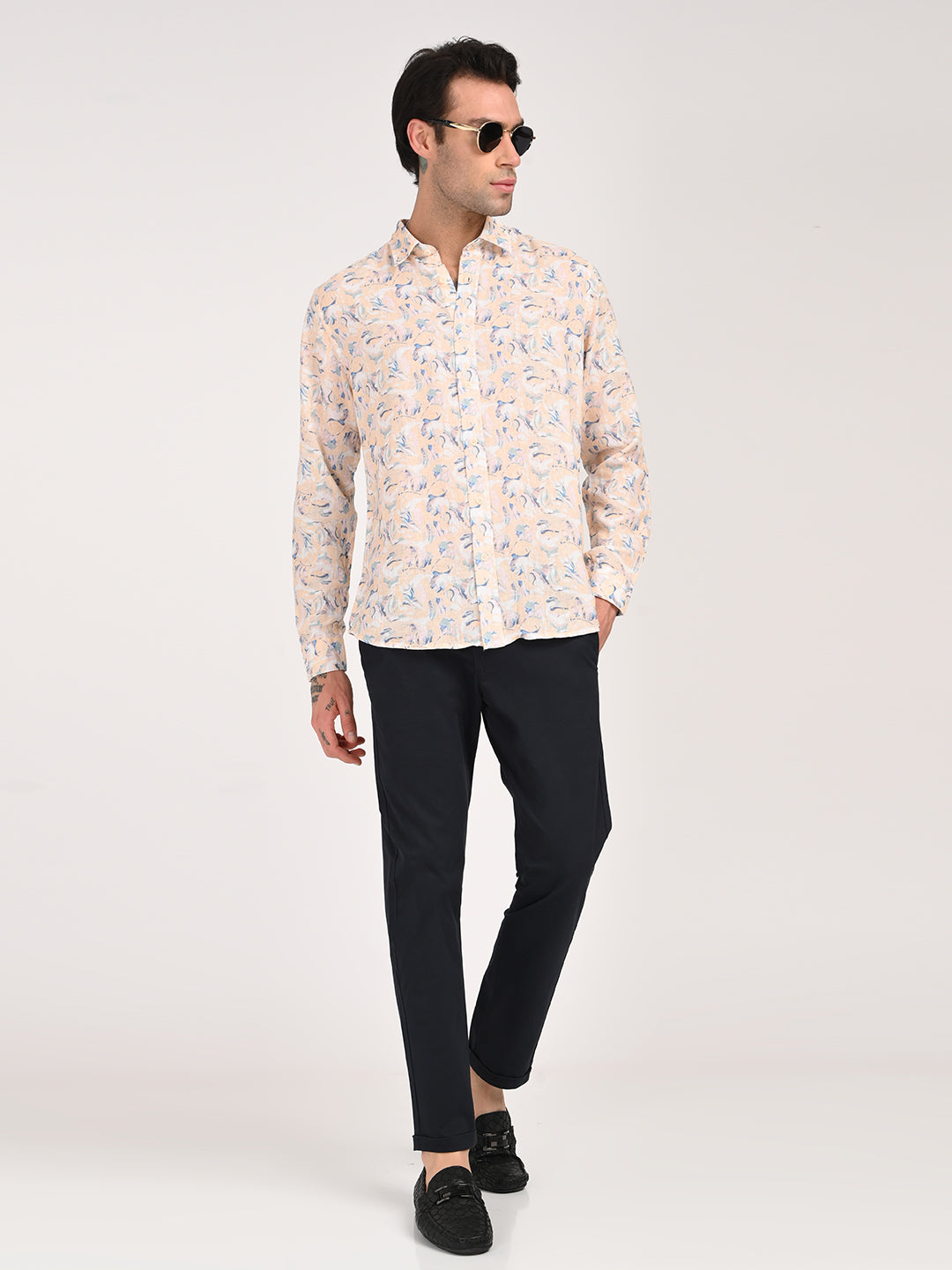 Men Digital Print Linen Blend Shirt