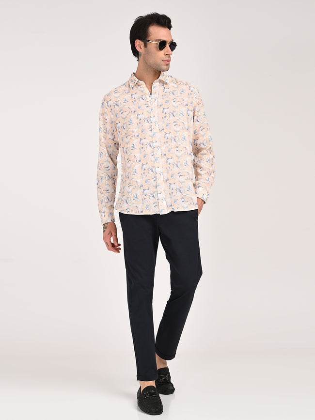 Men Digital Print Linen Blend Shirt