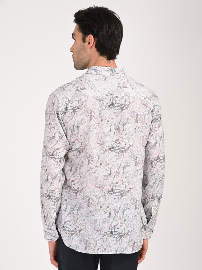 Men Digital Print Linen Blend Shirt