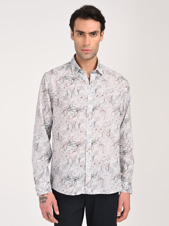 Men Digital Print Linen Blend Shirt