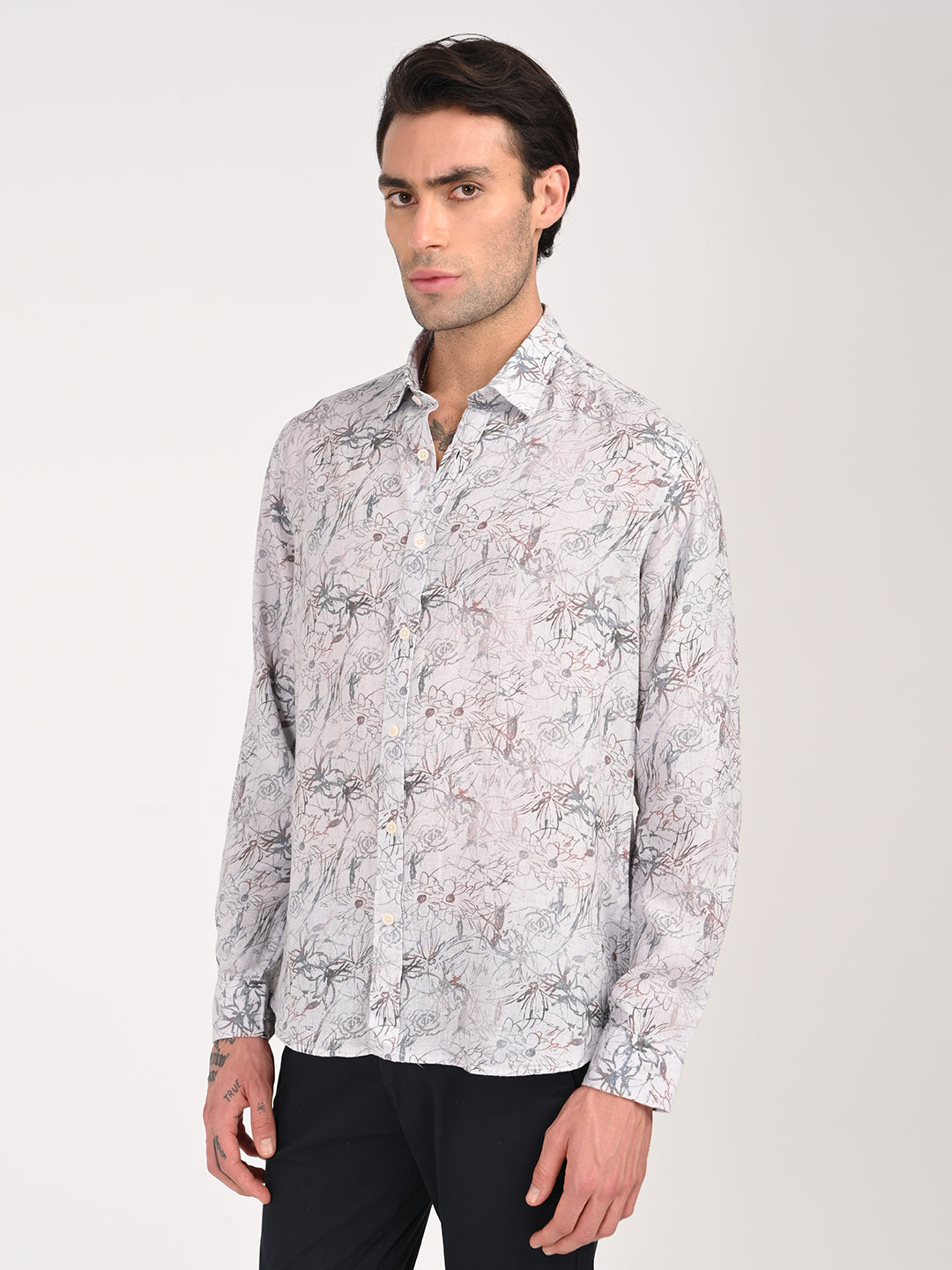 Men Digital Print Linen Blend Shirt