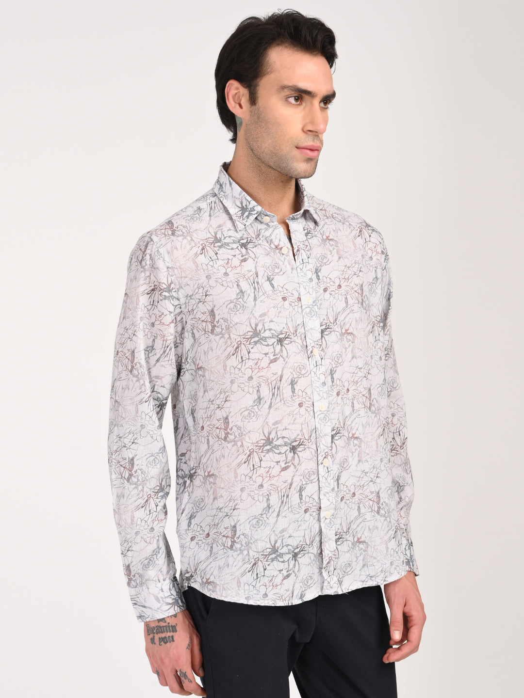 Men Digital Print Linen Blend Shirt