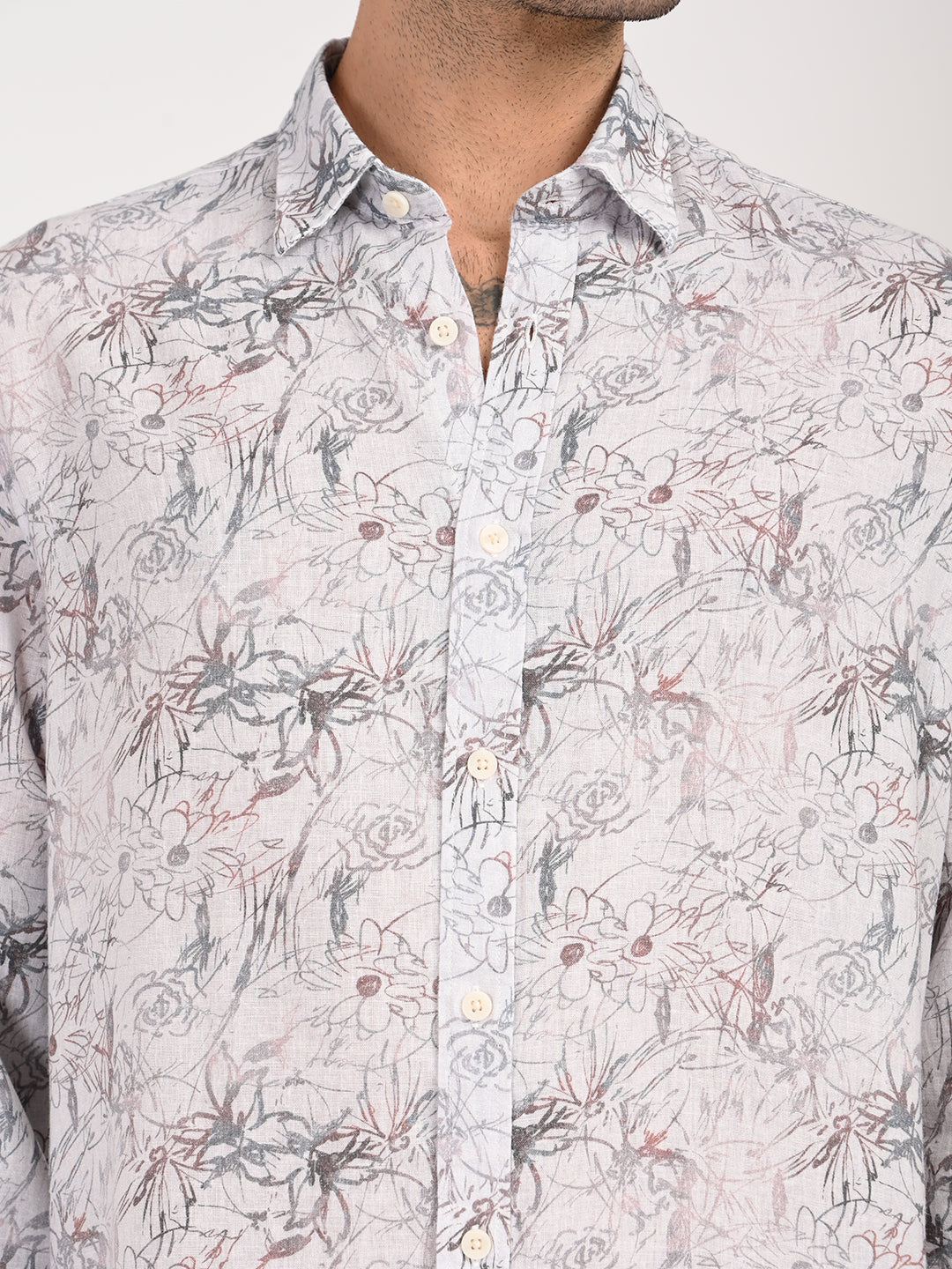 Men Digital Print Linen Blend Shirt