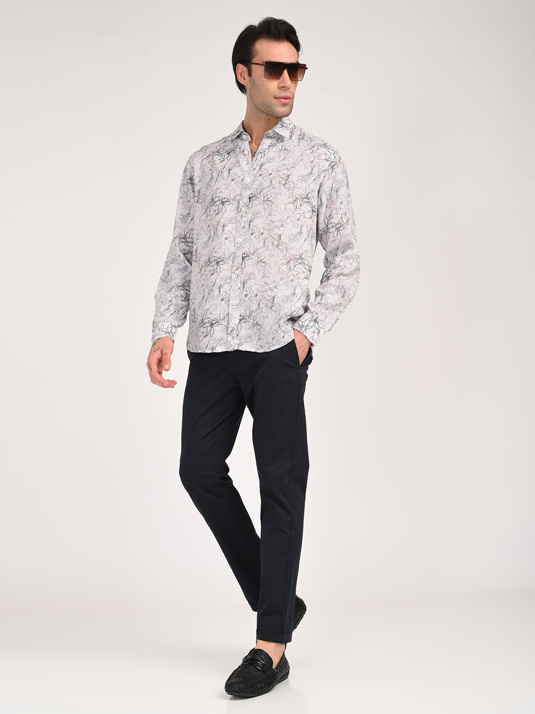 Men Digital Print Linen Blend Shirt