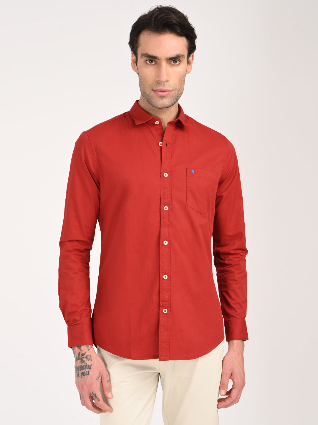 Men Cotton Shirt with Chest Pocket