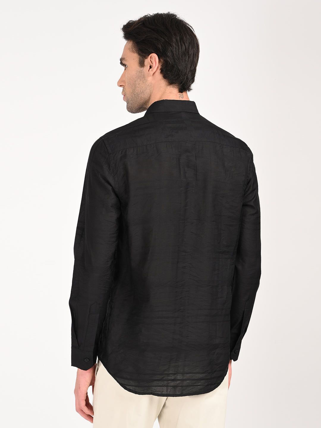 Men Slim Fit Nylon Self-Design Shirt