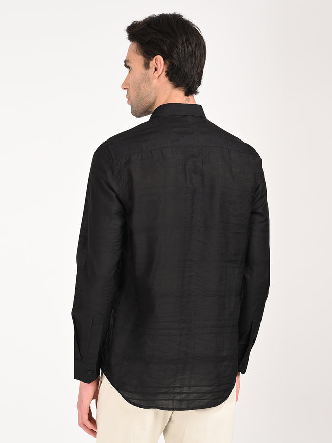 Men Slim Fit Nylon Self-Design Shirt