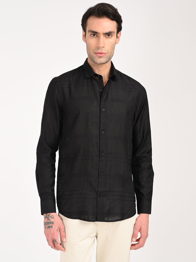 Men Slim Fit Nylon Self-Design Shirt