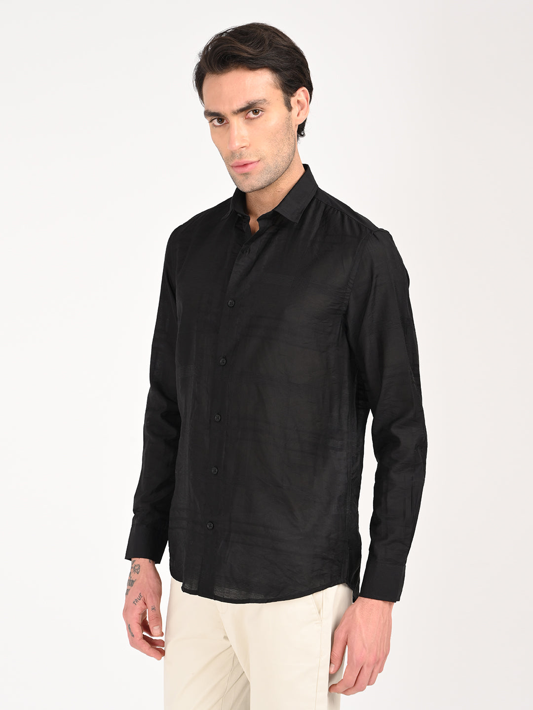 Men Slim Fit Nylon Self-Design Shirt