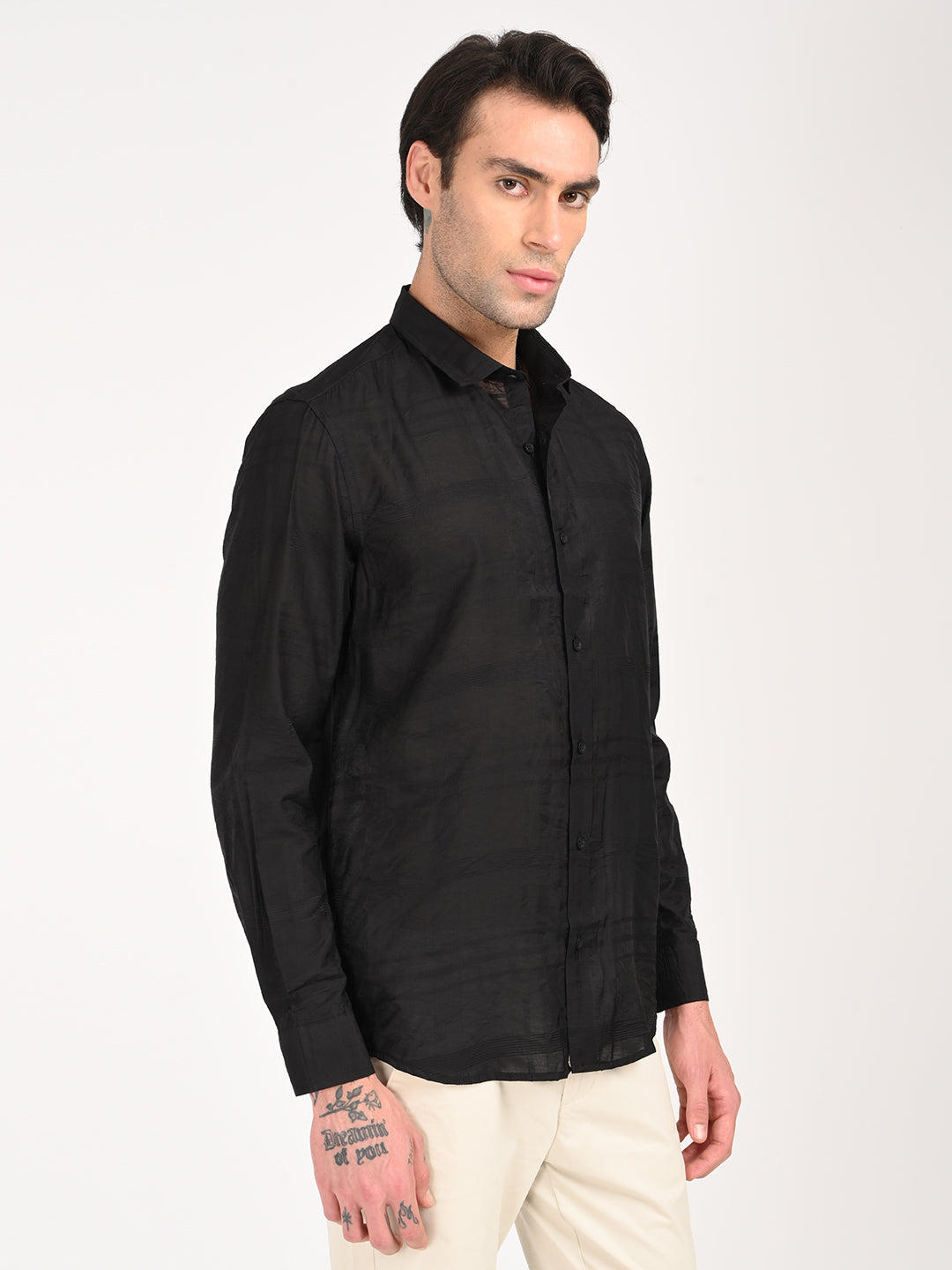 Men Slim Fit Nylon Self-Design Shirt