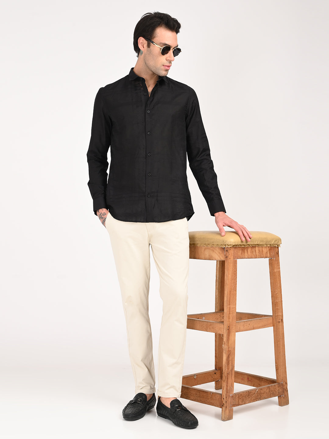 Men Slim Fit Nylon Self-Design Shirt