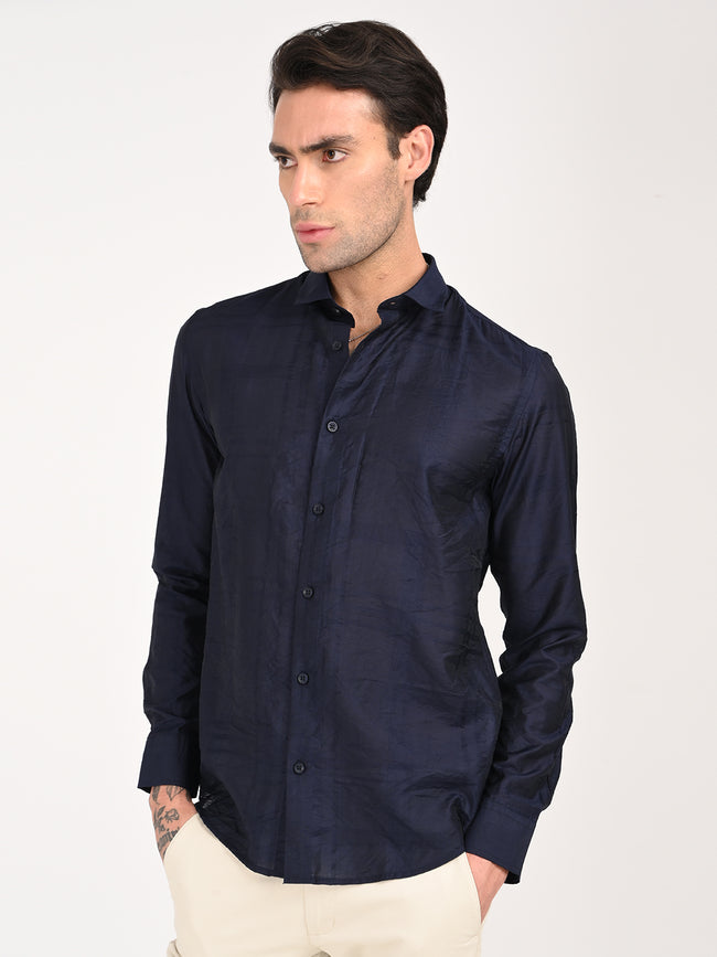 Men Slim Fit Nylon Self-Design Shirt