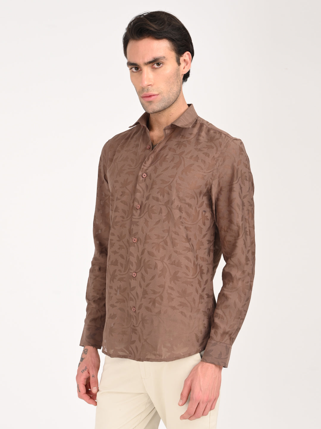 Men Textured Shirt in Brown