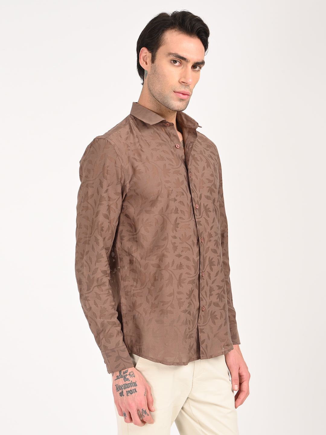 Men Textured Shirt in Brown