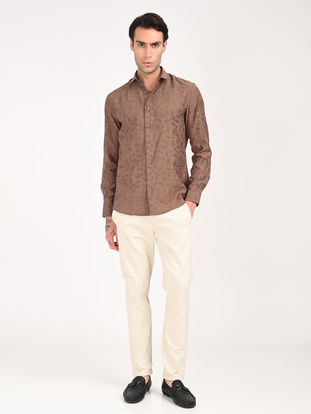 Men Textured Shirt in Brown