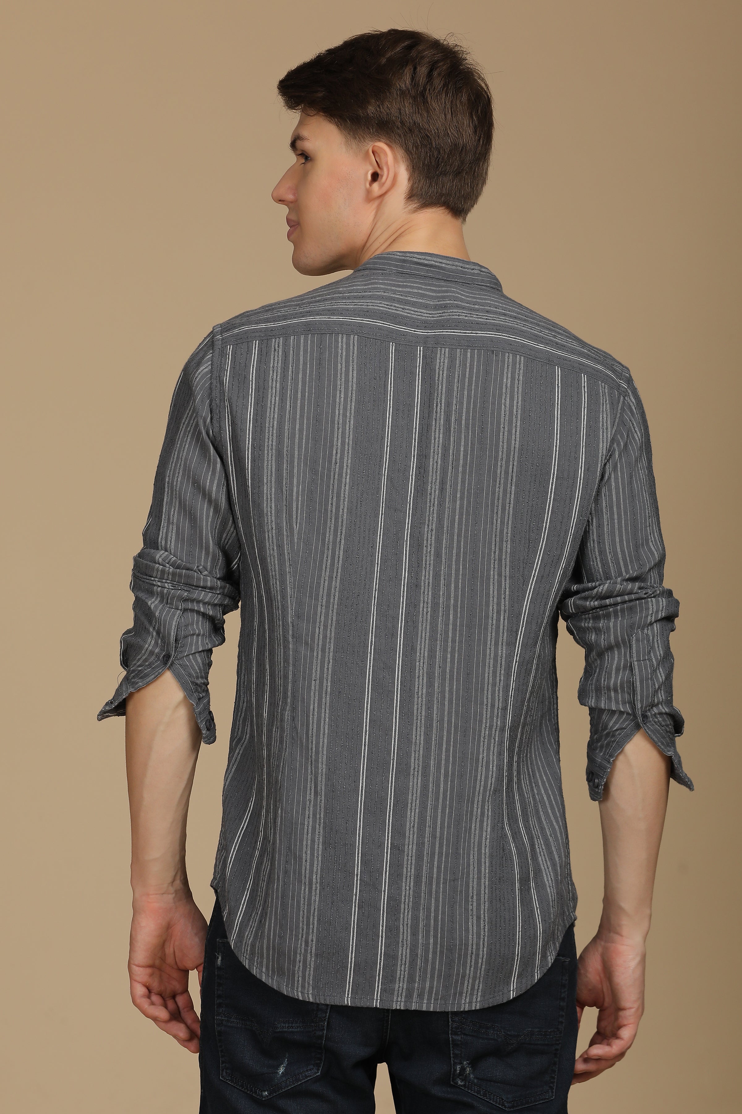 Men Chenille Striped Shirt