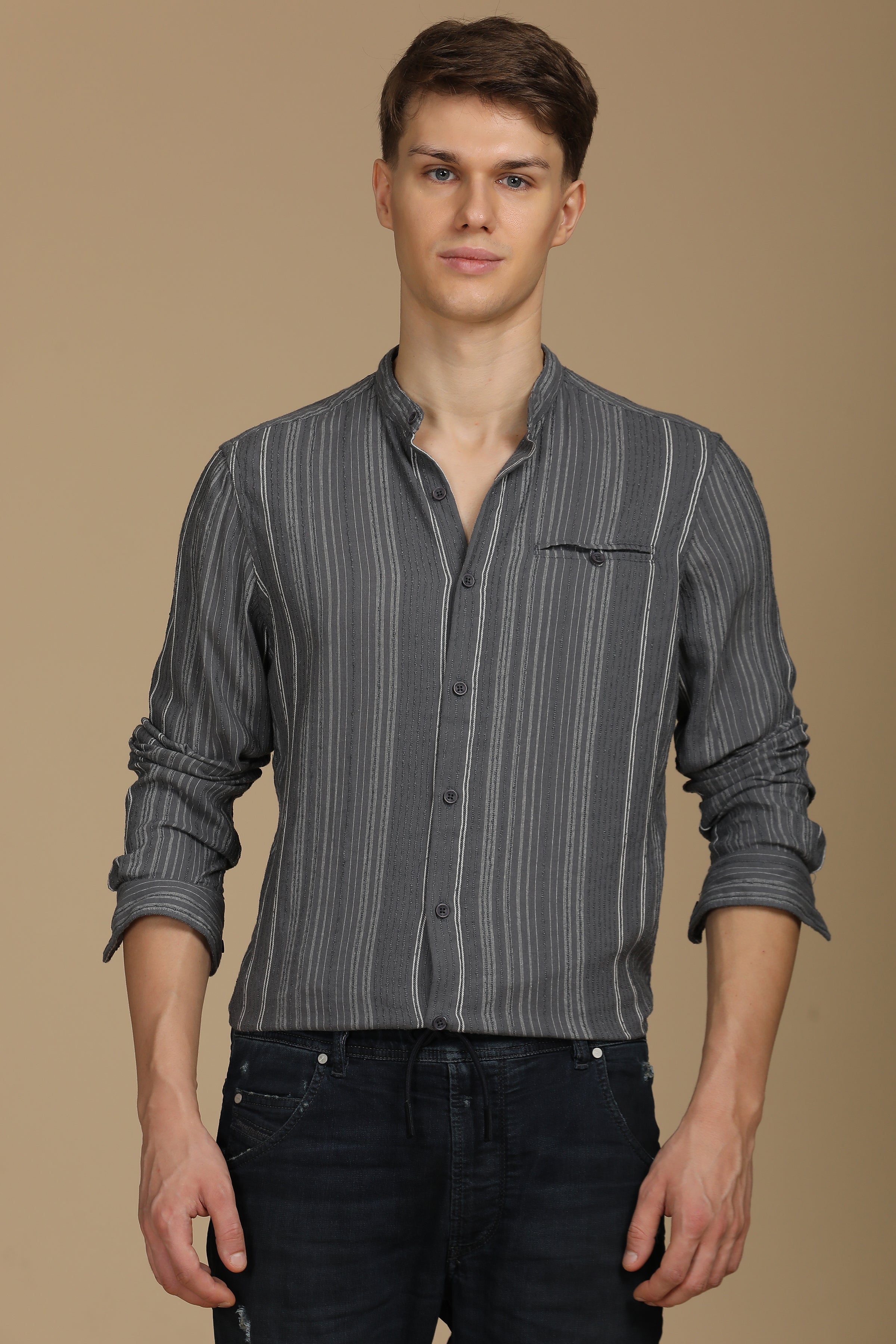Men Chenille Striped Shirt