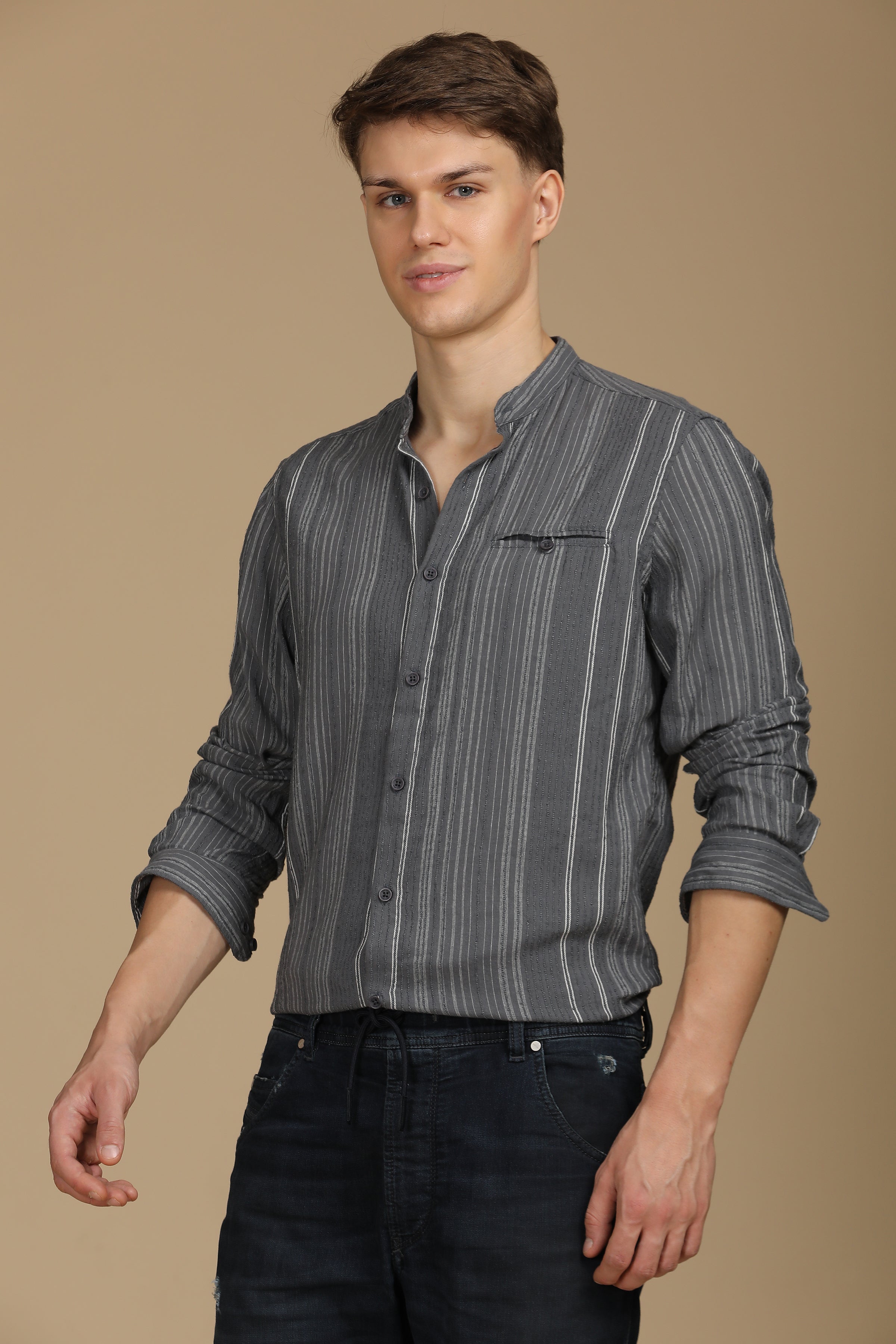 Men Chenille Striped Shirt