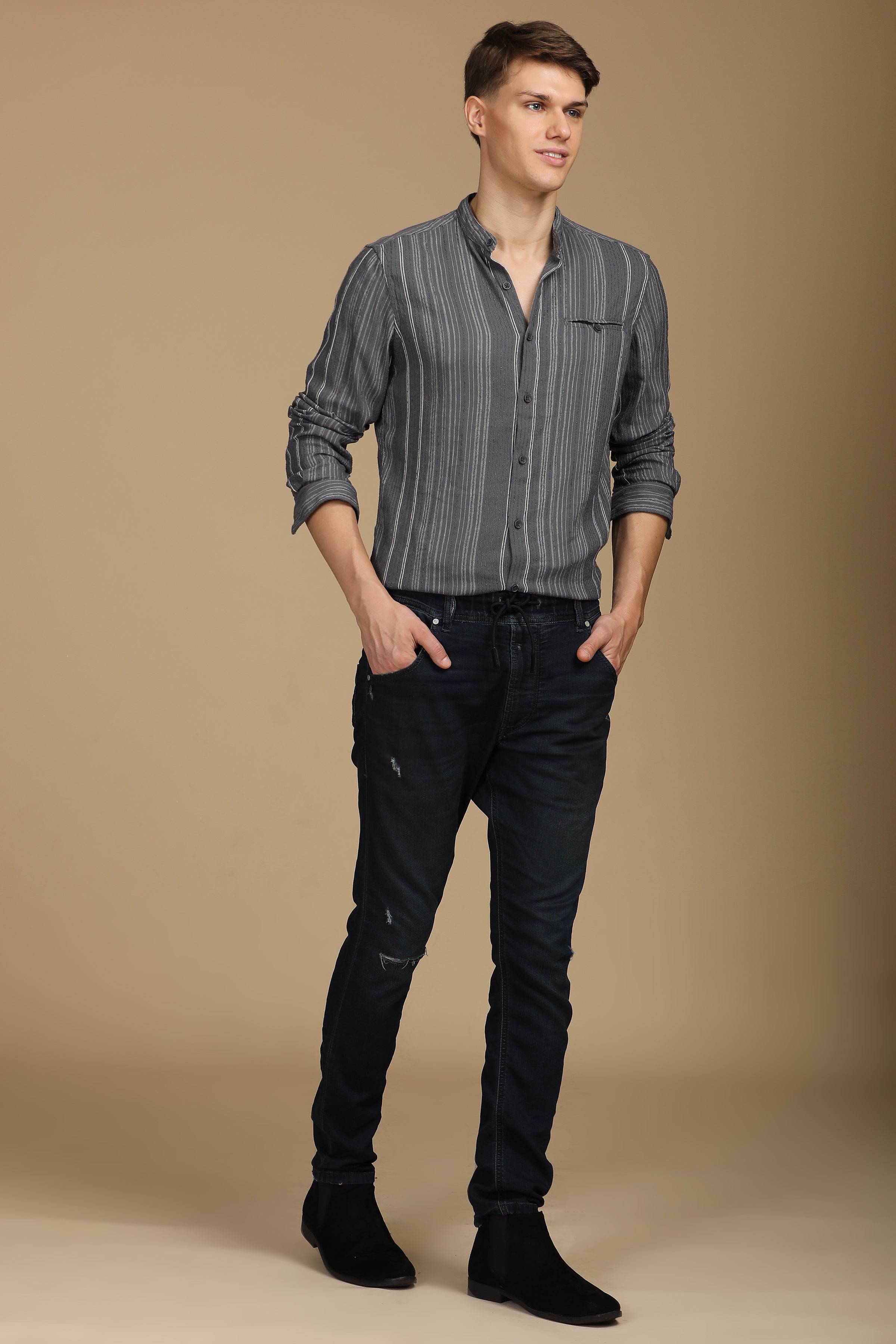 Men Chenille Striped Shirt
