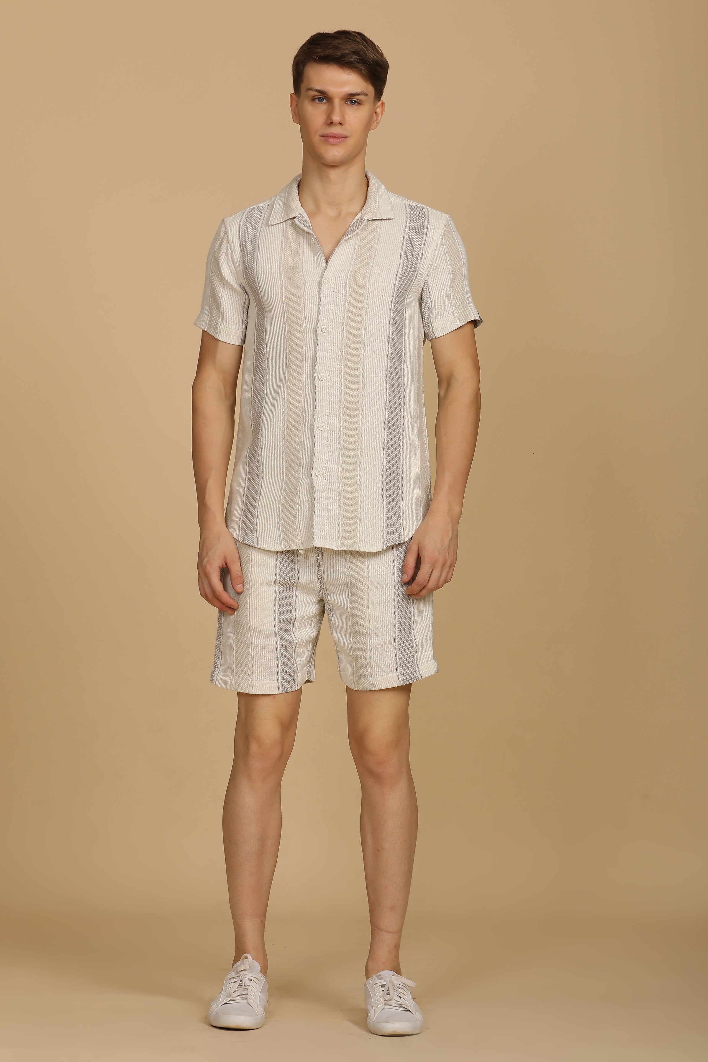 Men Illiana Striped CoOrds Off White