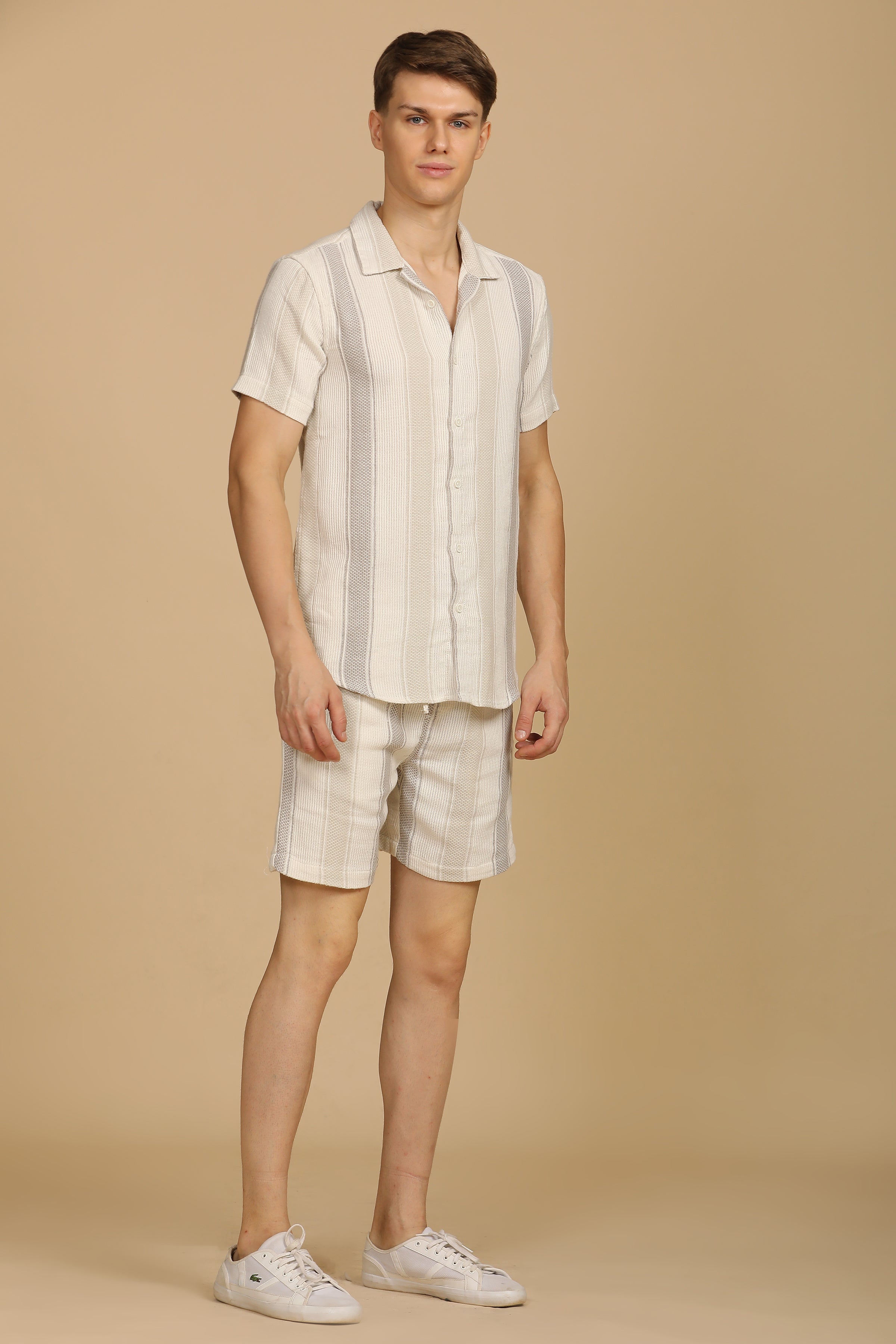 Men Illiana Striped CoOrds Off White