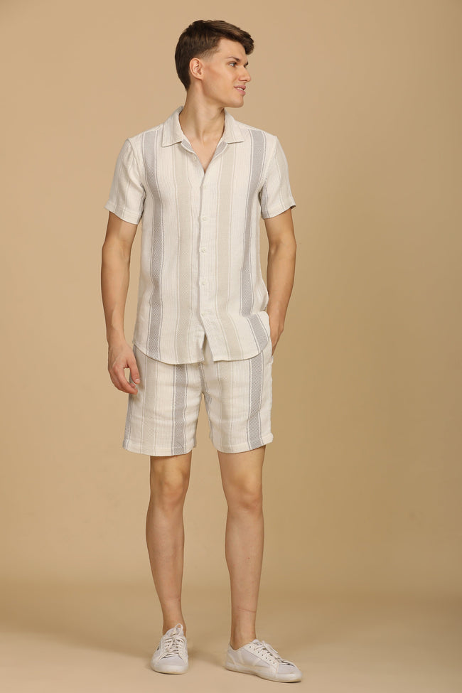 Men Illiana Striped CoOrds Off White