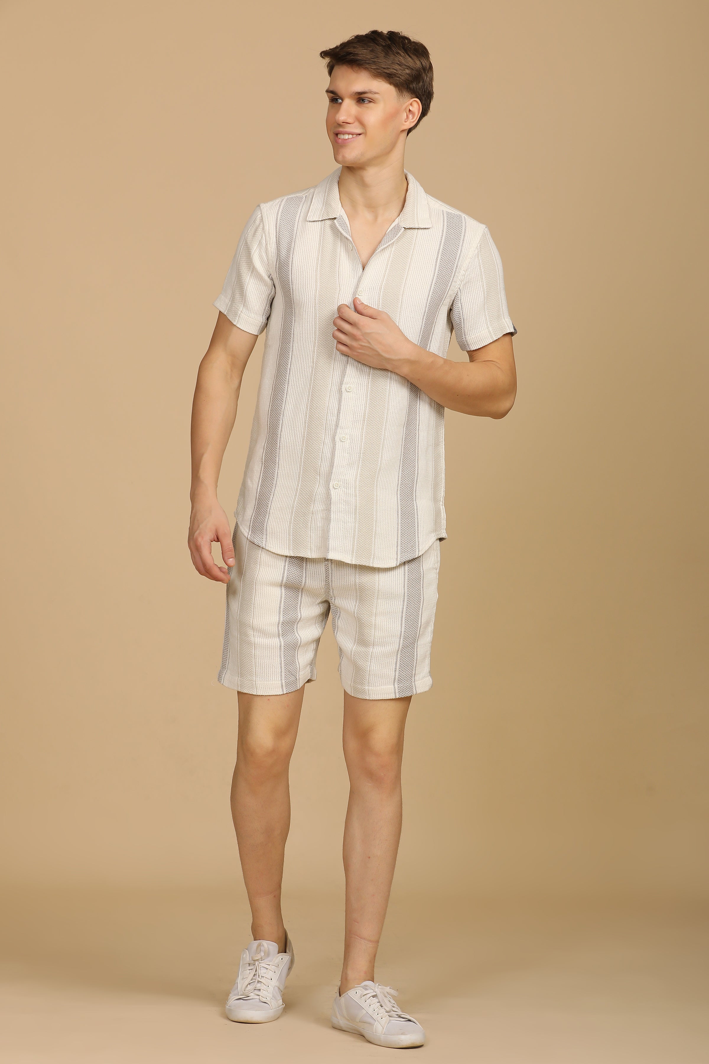 Men Illiana Striped CoOrds Off White