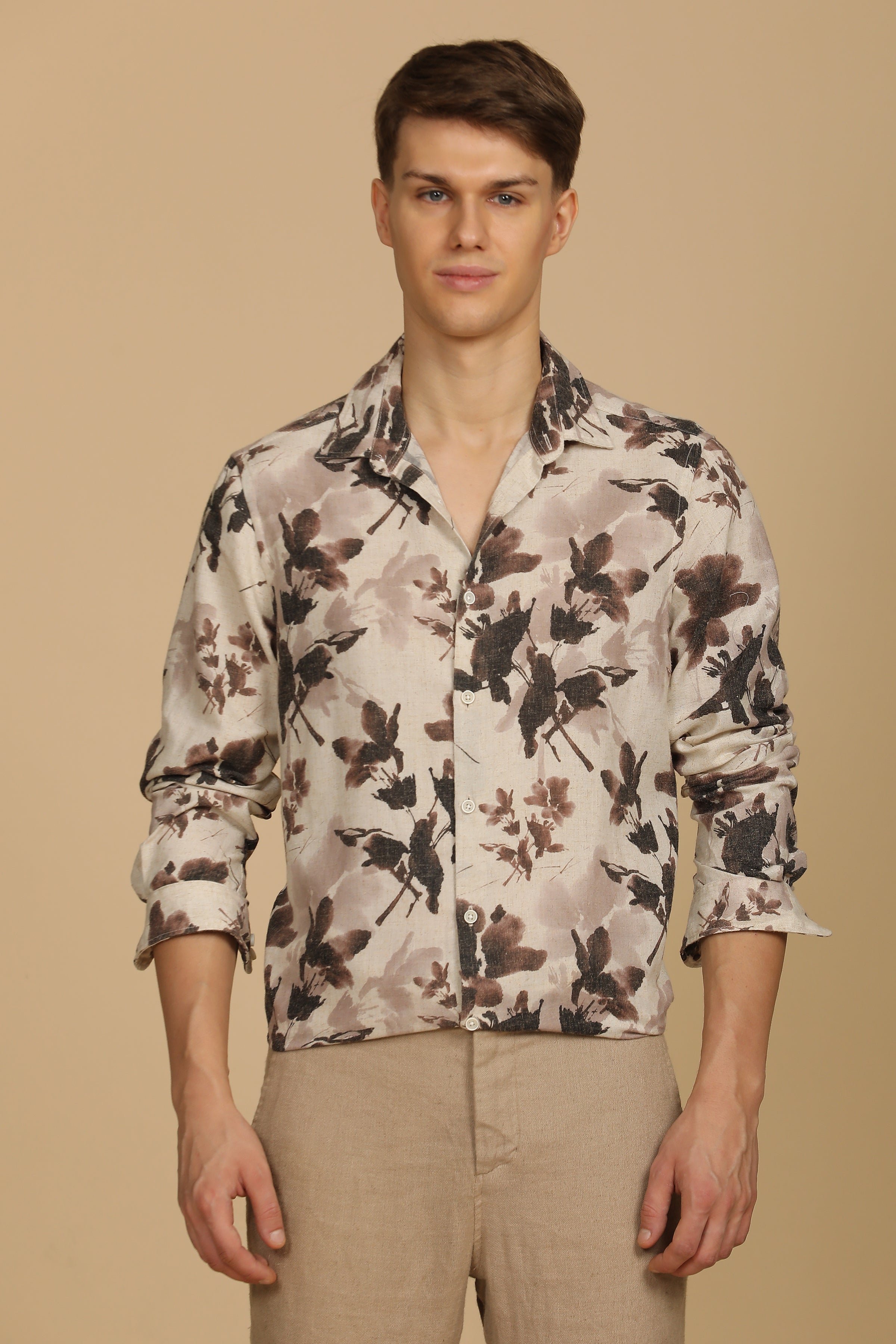 Men Roy Cotton Linen Shirt Brown