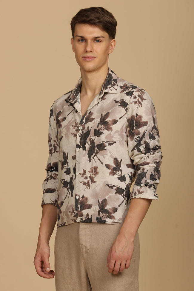 Men Roy Cotton Linen Shirt Brown