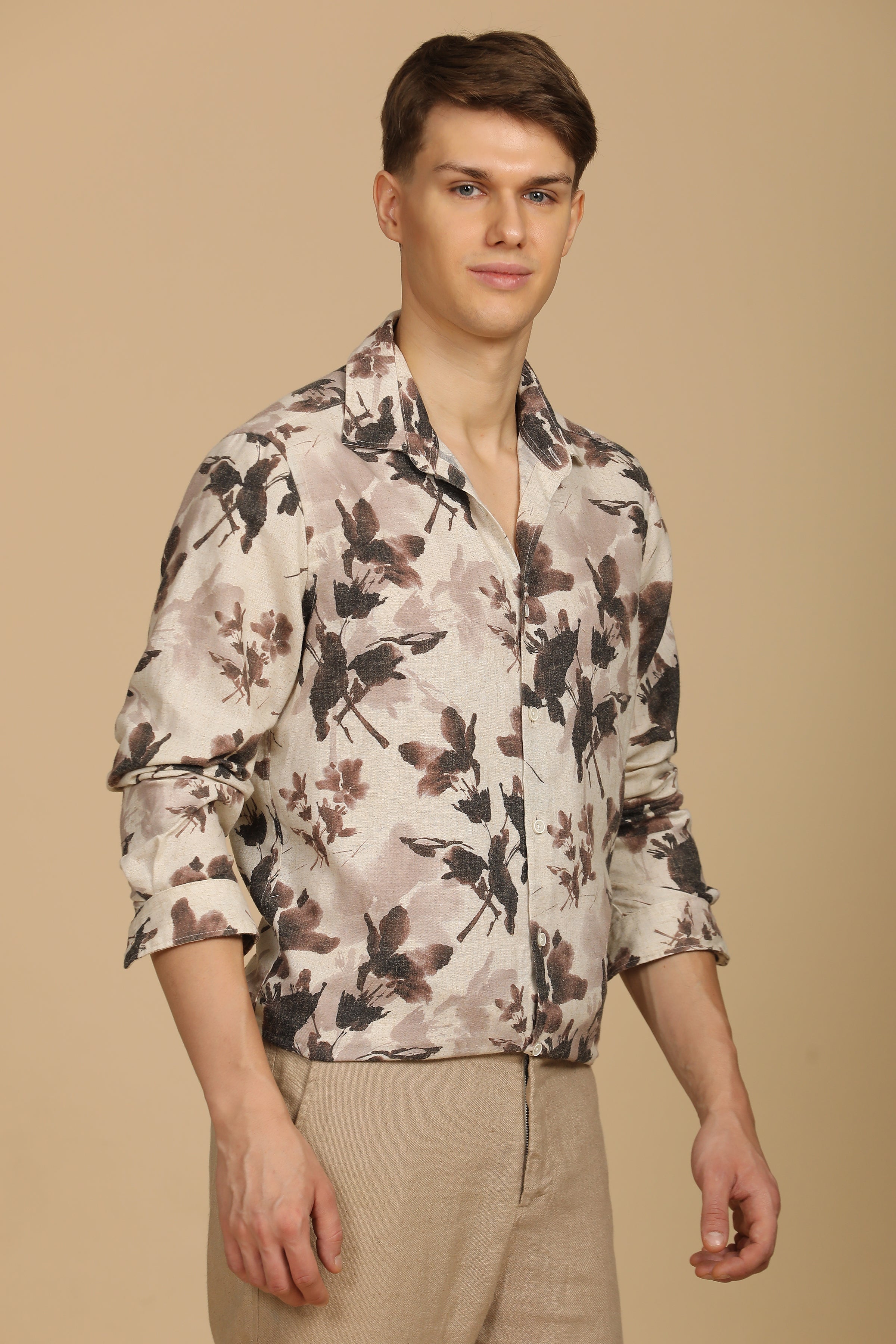 Men Roy Cotton Linen Shirt Brown