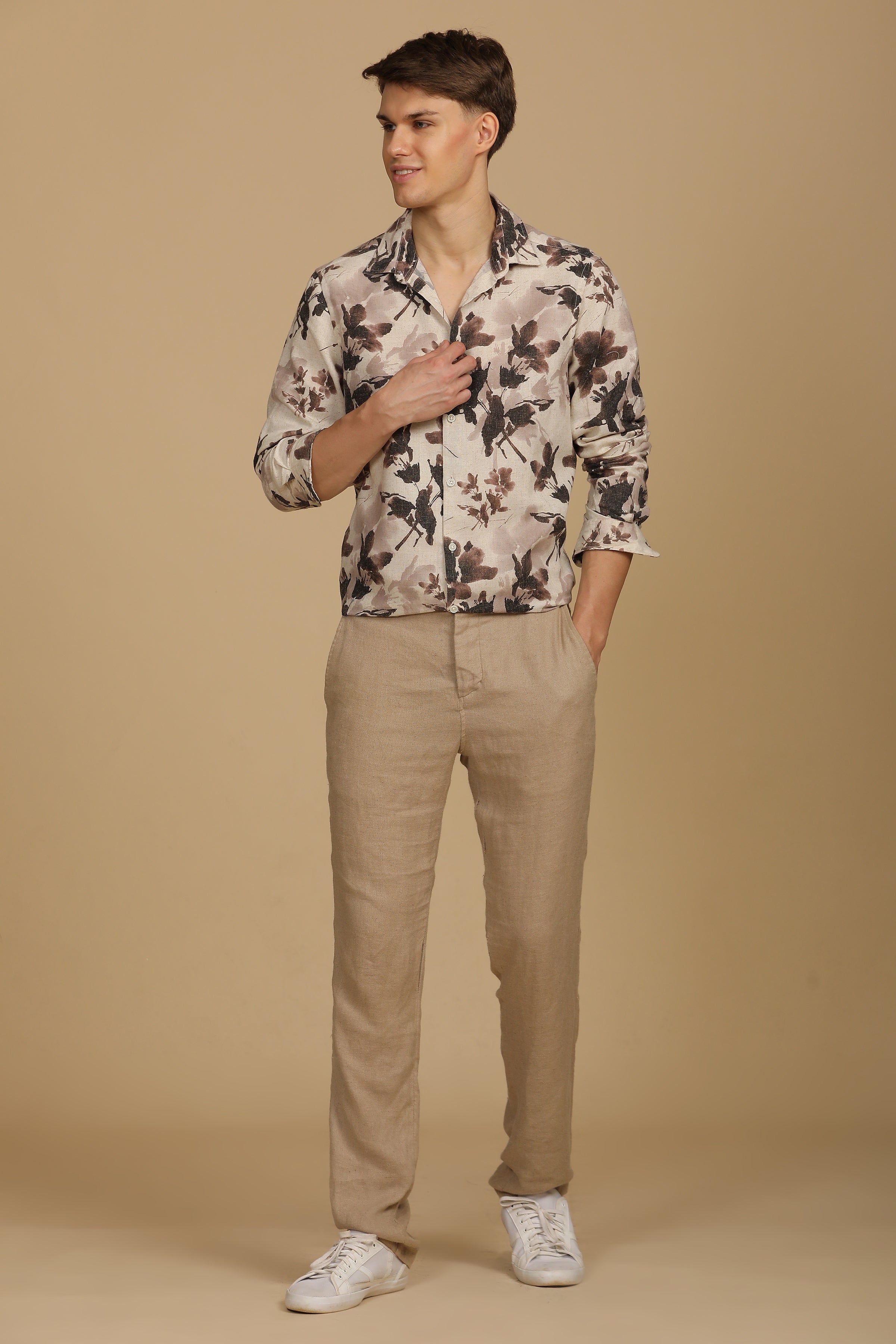 Men Roy Cotton Linen Shirt Brown