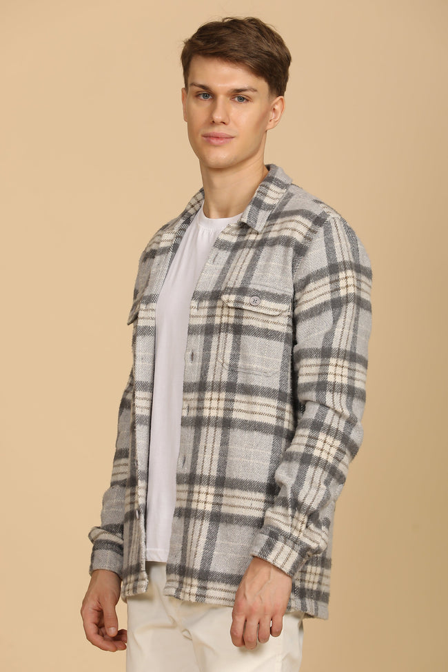 Men Darren Brushed Check Overshirt Grey