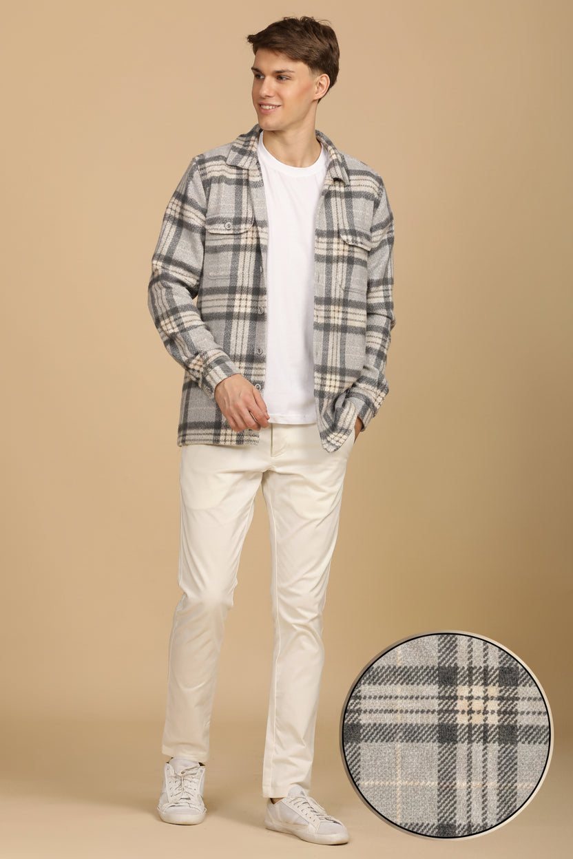 Men Brushed Check Overshirt