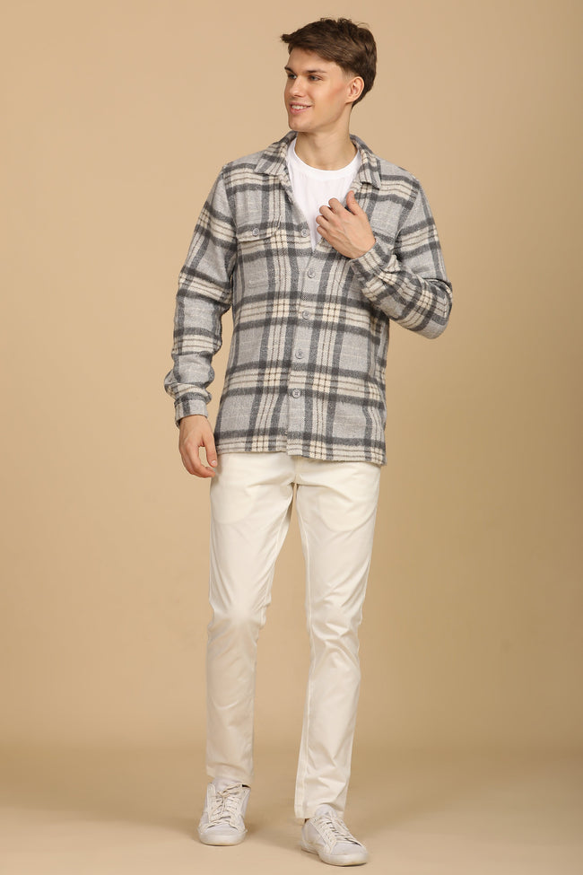 Men Brushed Check Overshirt