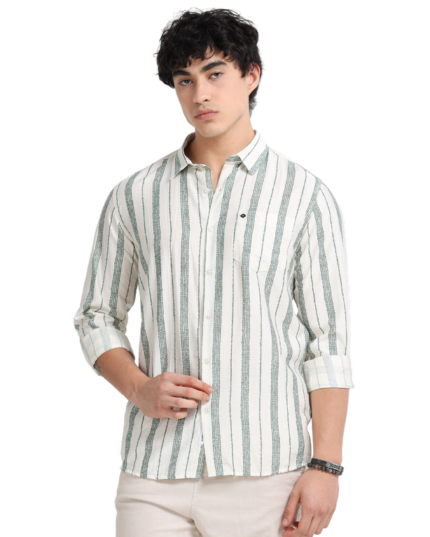 Men Striped Long Sleeve Casual Polo Shirt