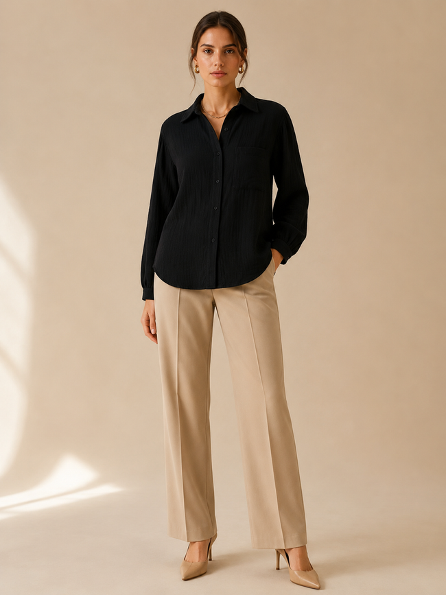 Women Black Double Gauze Comfort Shirt