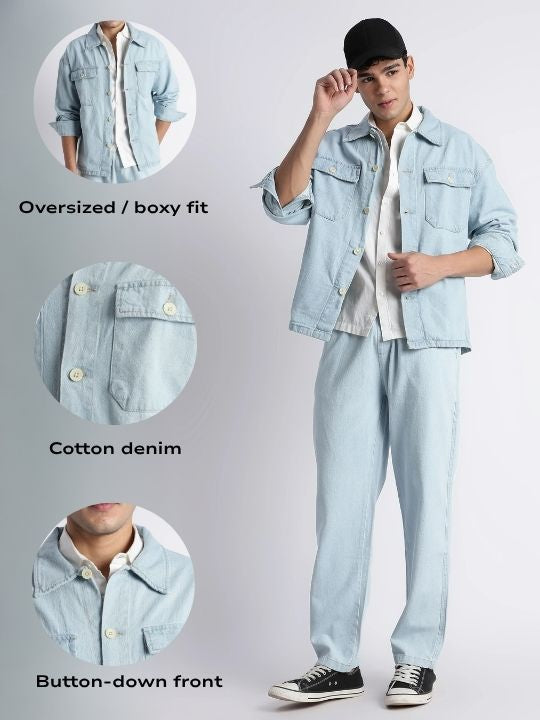 Men Ice Blue Denim Jacket